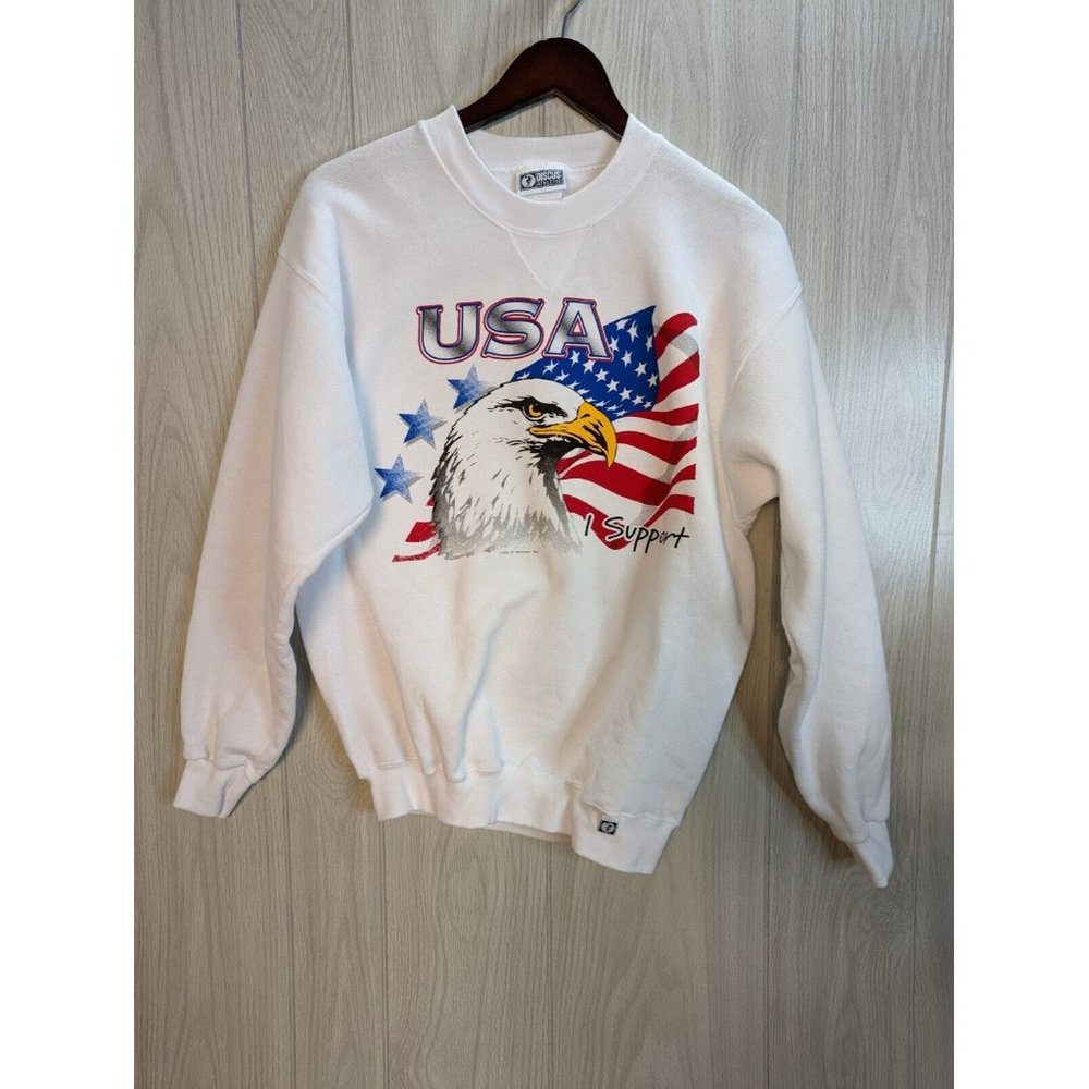 Vintage Discus Athletic Sweatshirt Support USA Eagle Pullover Sweater Size M